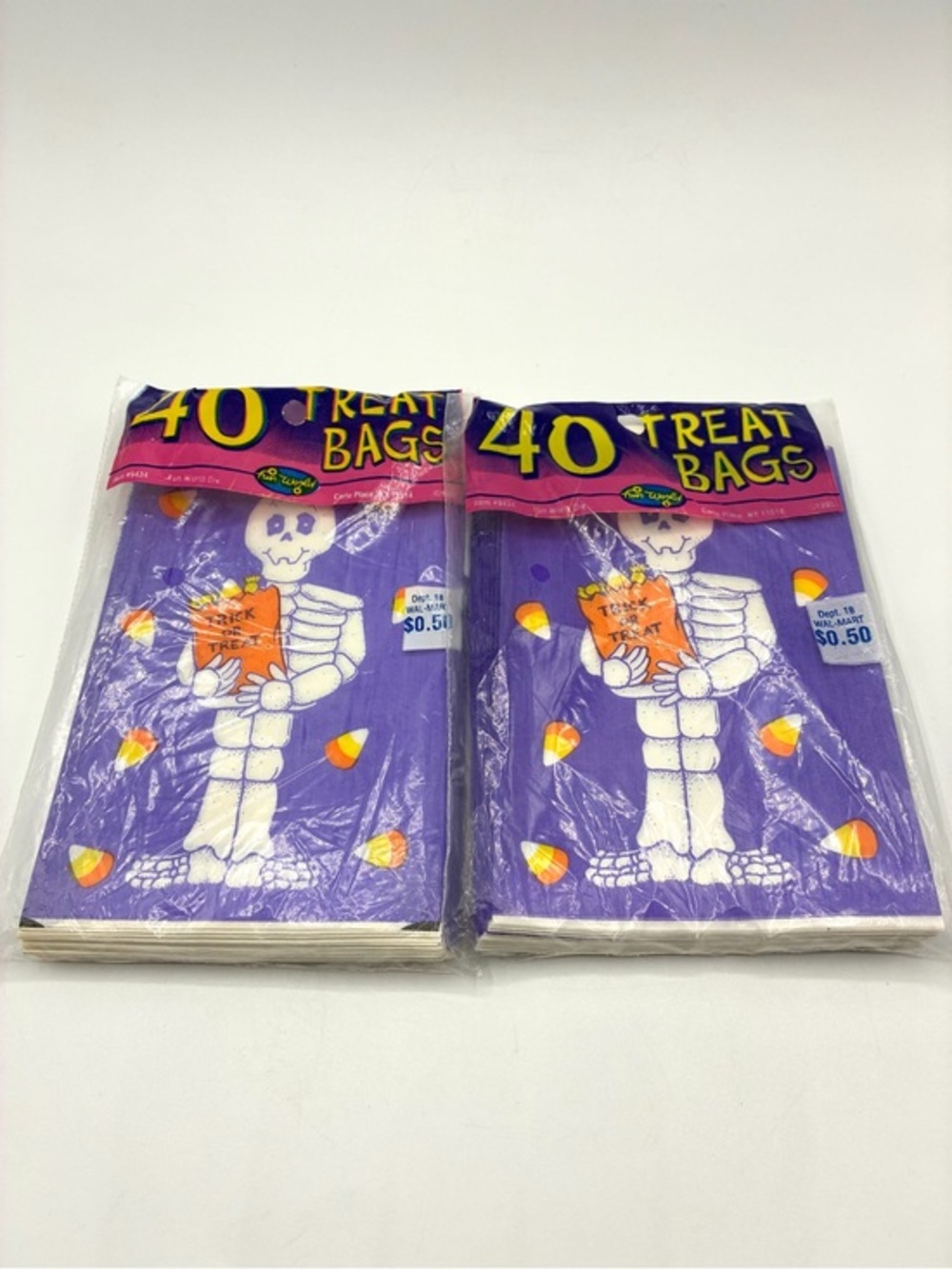 Vintage 90s Fun World Skeleton Halloween Treat Bags Sealed Lot of 2 USA